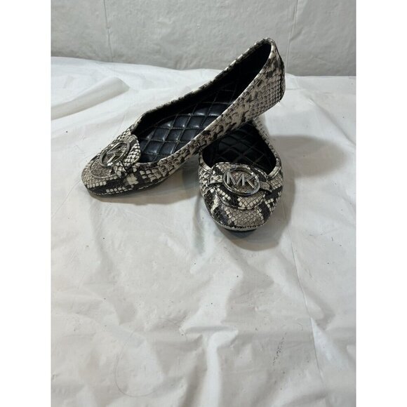 Michael Kors Fulton Moc Natural Embossed Snake Print Leather Flats  size 8 - Picture 14 of 16